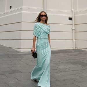 Suboo Emily Draped Ruched Maxi Dress Mint Size Small NWT